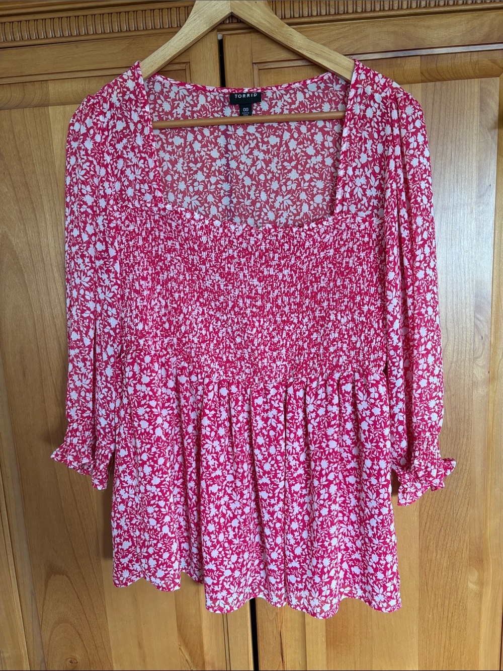 torrid Pink and White Floral Smocked Peplum Tunic